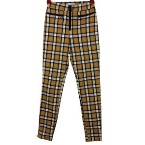 Urban Outfitters Plaid High Waisted Pants Size 0 UK 4 Mustard Yellow Academic Gr
